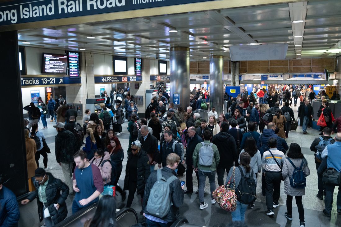Scenes of commuters at Penn Station, taking Amtrak, Long Island Rail Road, and NJ Transit, on November 27, 2019